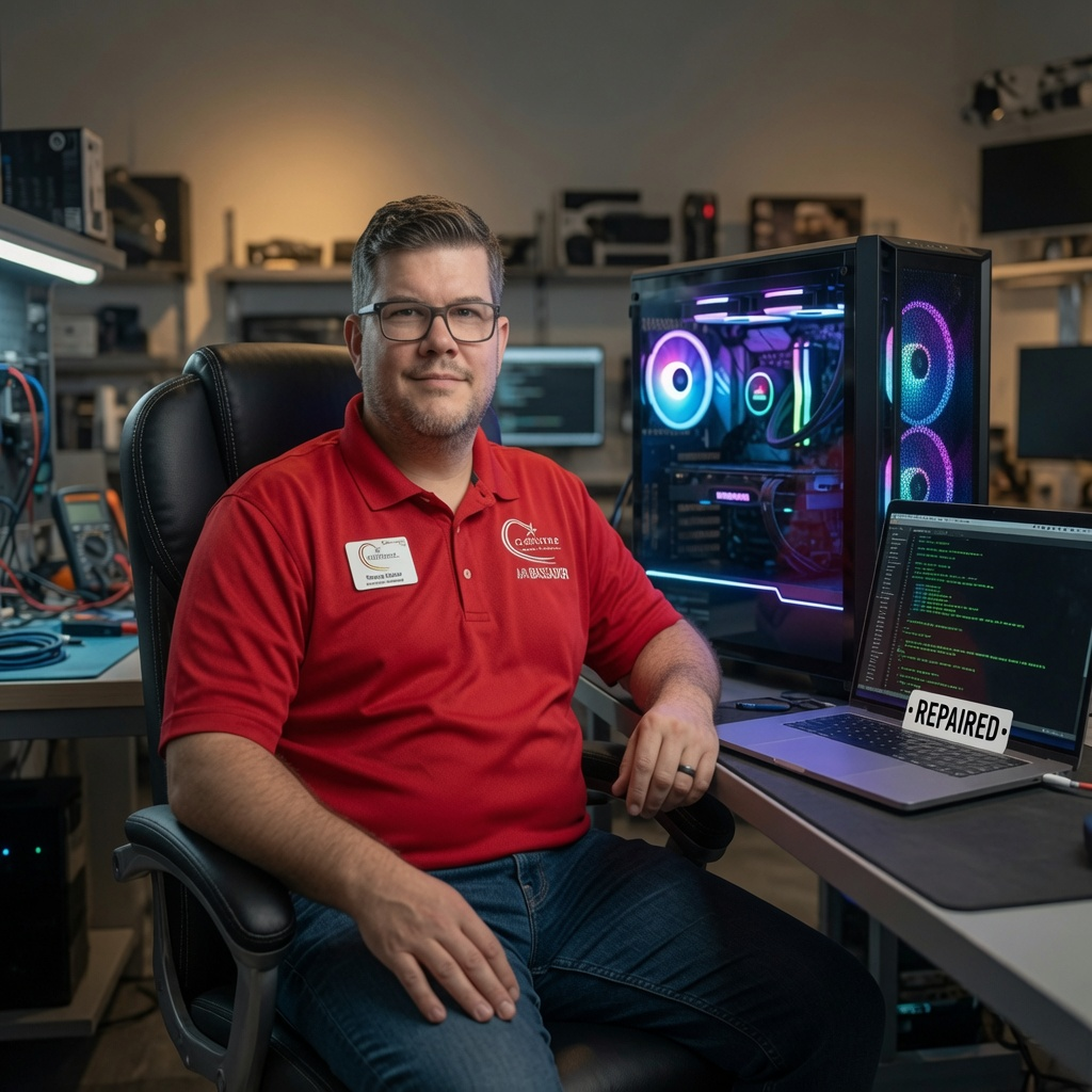 Thomas Tolson, owner of The Wired Community, working on a custom PC build